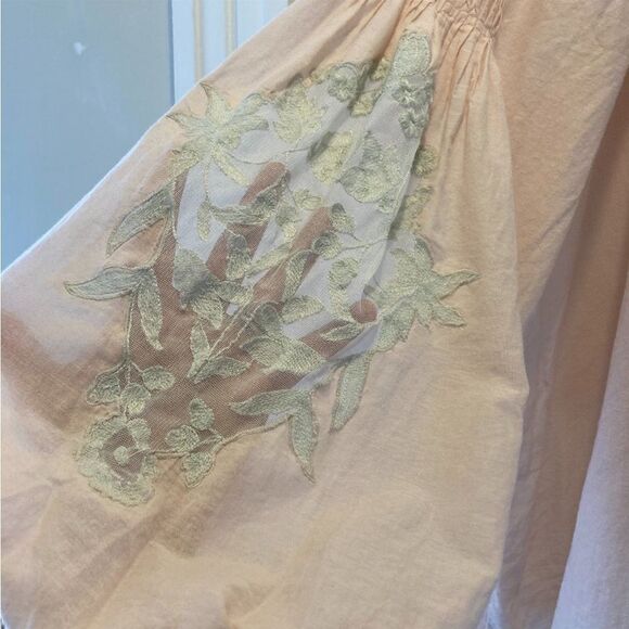Free People Shimla Peach Ivory boho peasant lace Embroidered Split Neck Top XS - Picture 6 of 16